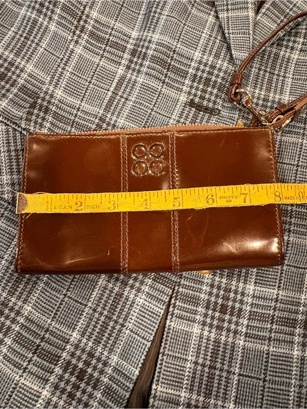 Coach Brown Patent Leather Wristlet with large animal print scarf - Picture 12 of 13